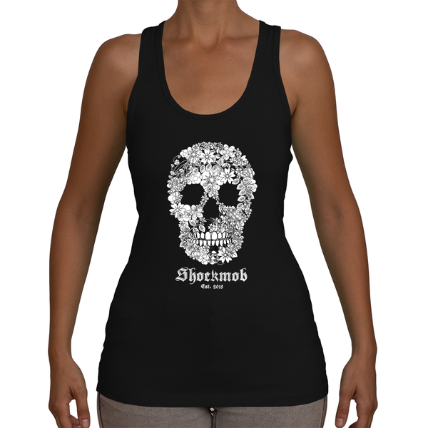 Flowered Skull Womens Tee Jersey Racerback Tank