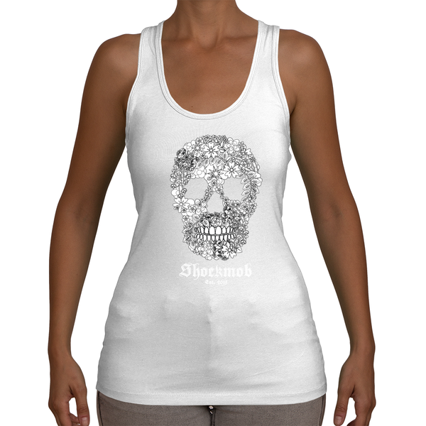 Flowered Skull Womens Tee Jersey Racerback Tank