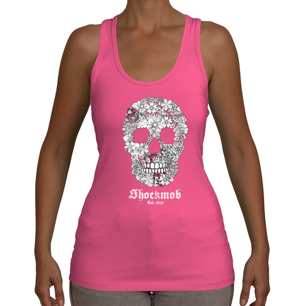 Flowered Skull Womens Tee Jersey Racerback Tank