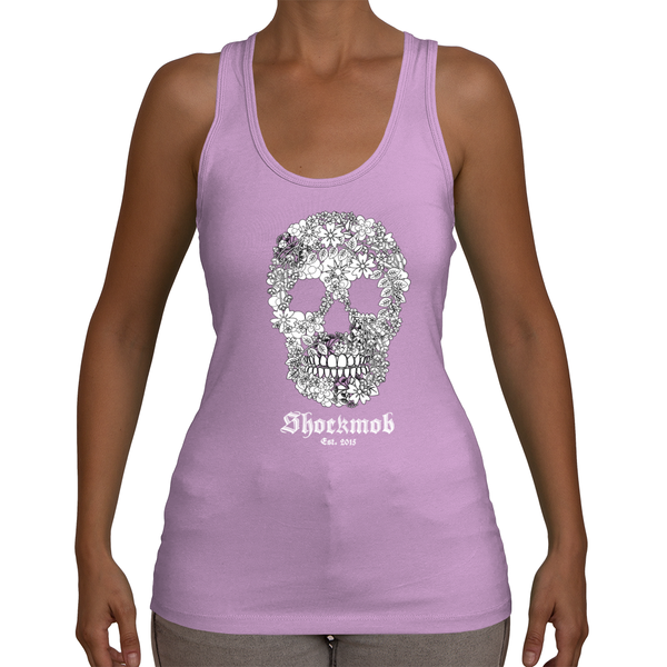 Flowered Skull Womens Tee Jersey Racerback Tank