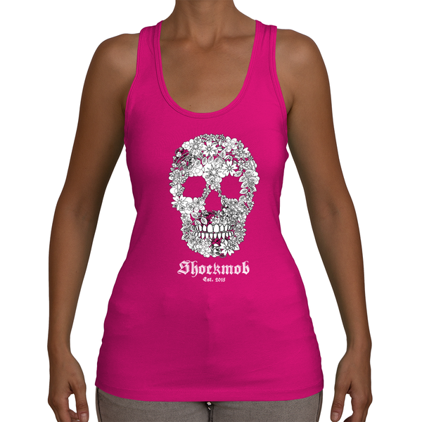 Flowered Skull Womens Tee Jersey Racerback Tank