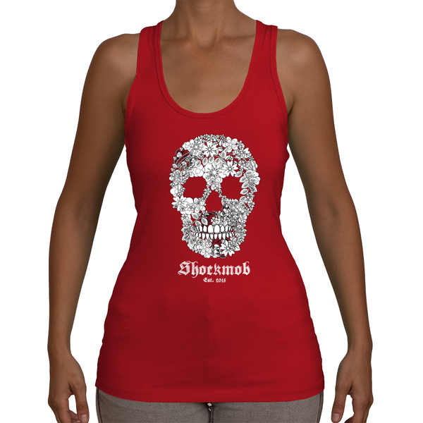 Flowered Skull Womens Tee Jersey Racerback Tank