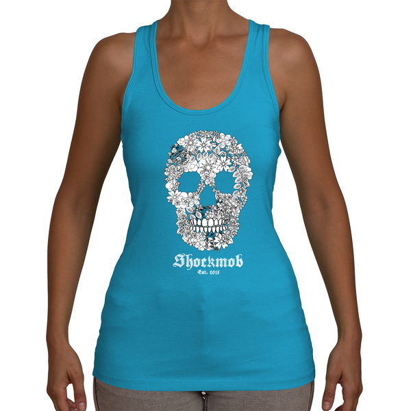 Flowered Skull Womens Tee Jersey Racerback Tank