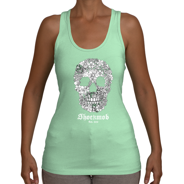 Flowered Skull Womens Tee Jersey Racerback Tank