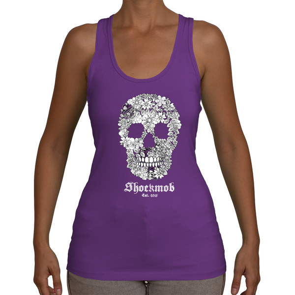 Flowered Skull Womens Tee Jersey Racerback Tank