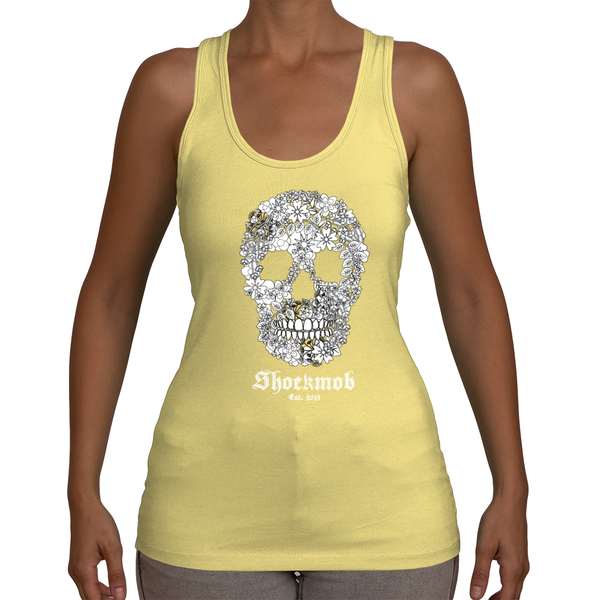 Flowered Skull Womens Tee Jersey Racerback Tank